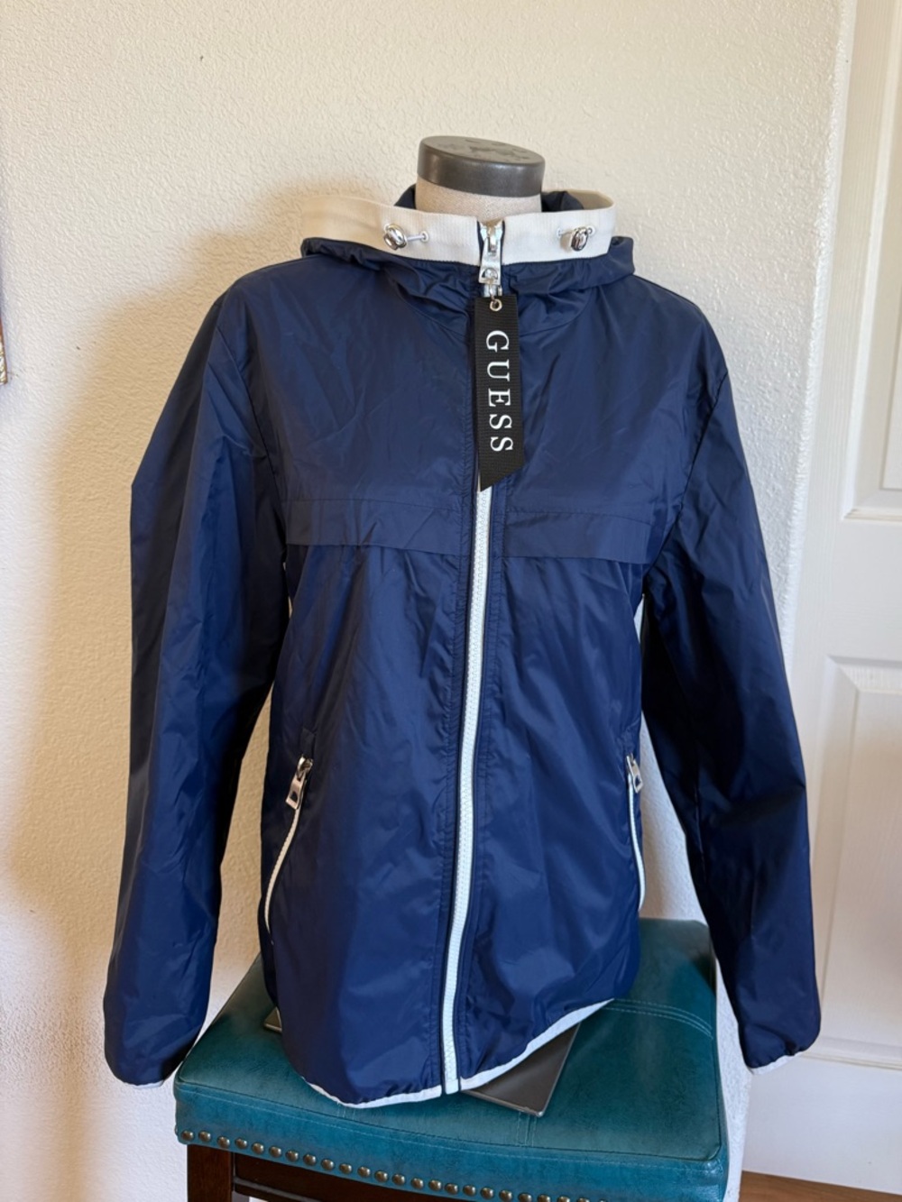 GUESS Navy Jacket with White Trim